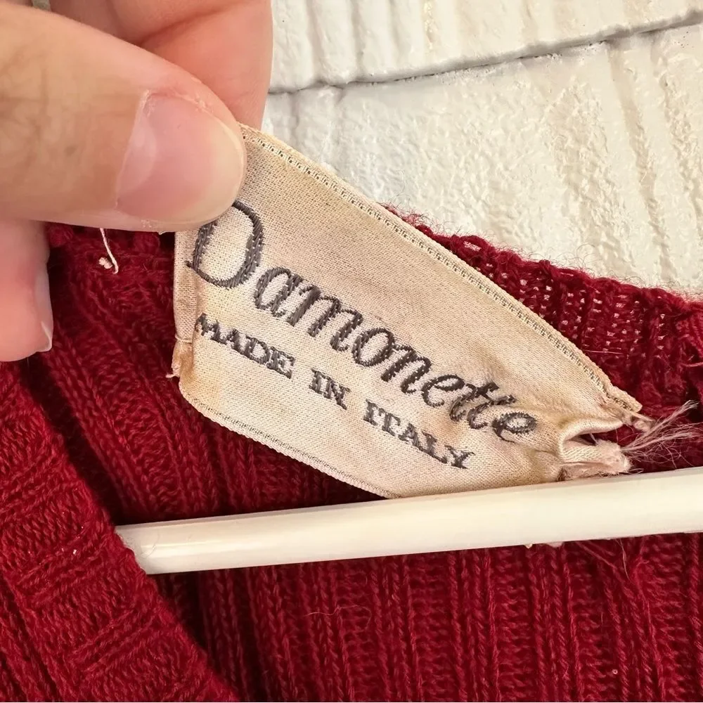 Damonette Made in Italy Vintage Maroon Red Sweater Skater Midi Dress Long Sleeve